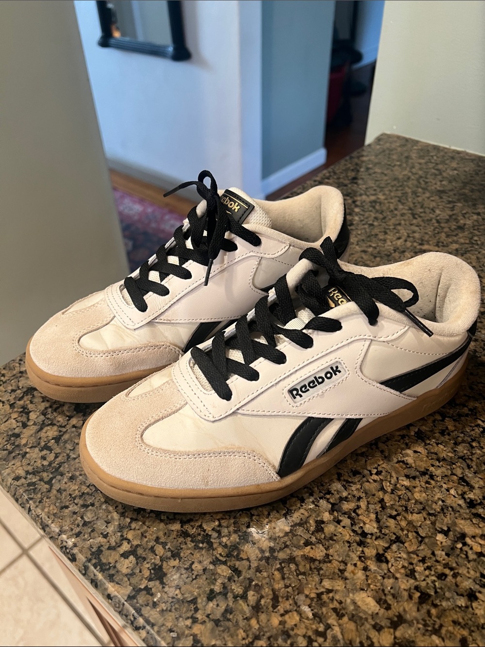 Reebok White, Black & Gum Low-Top Sneakers